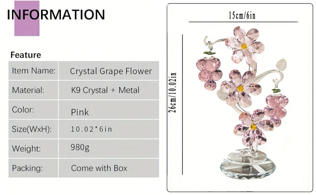 Pink Crystal Tree Statue Ornament – Romantic Crystal Flower Sculpture with Rotatable Base, Elegant Home Decor Gift for Valentine's Day