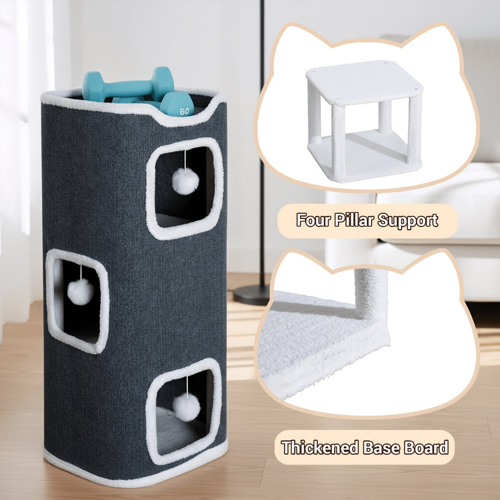 Cat Tree Tower Multi-Level Foldable Cat Condo for Indoor Cats – Scratch-Resistant Carpet, Hanging Bell Ball, Cozy Top Bed