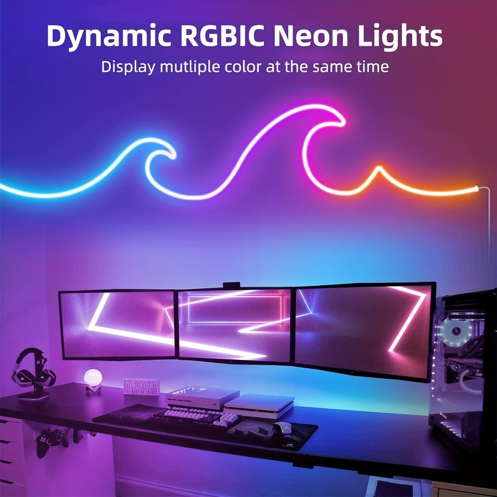 RGBIC Color Chasing LED Neon Rope Light with App & Remote Control, Music Sync, DIY Design, Multi-Color Including White