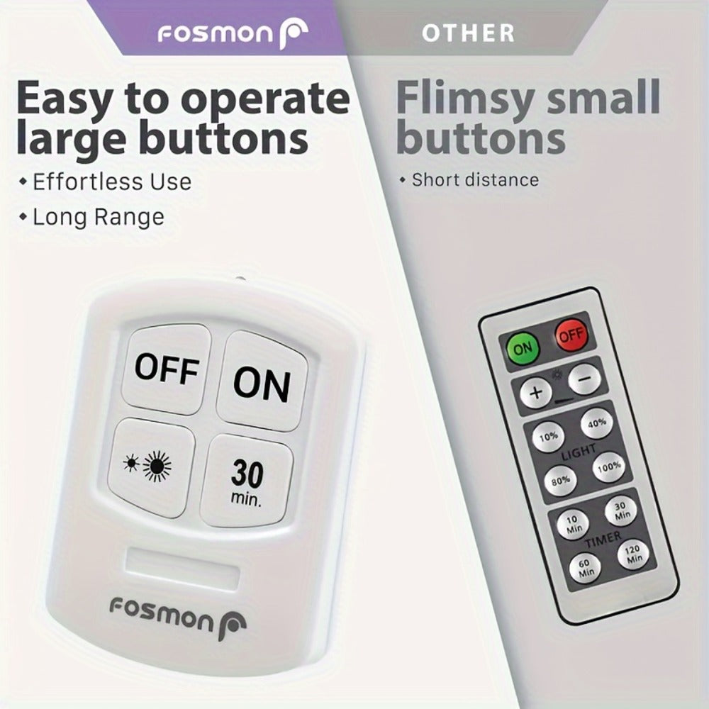 Five-Piece Round LED Puck Light Set with Wireless Remote, Adhesive or Magnetic Mounting and Timer