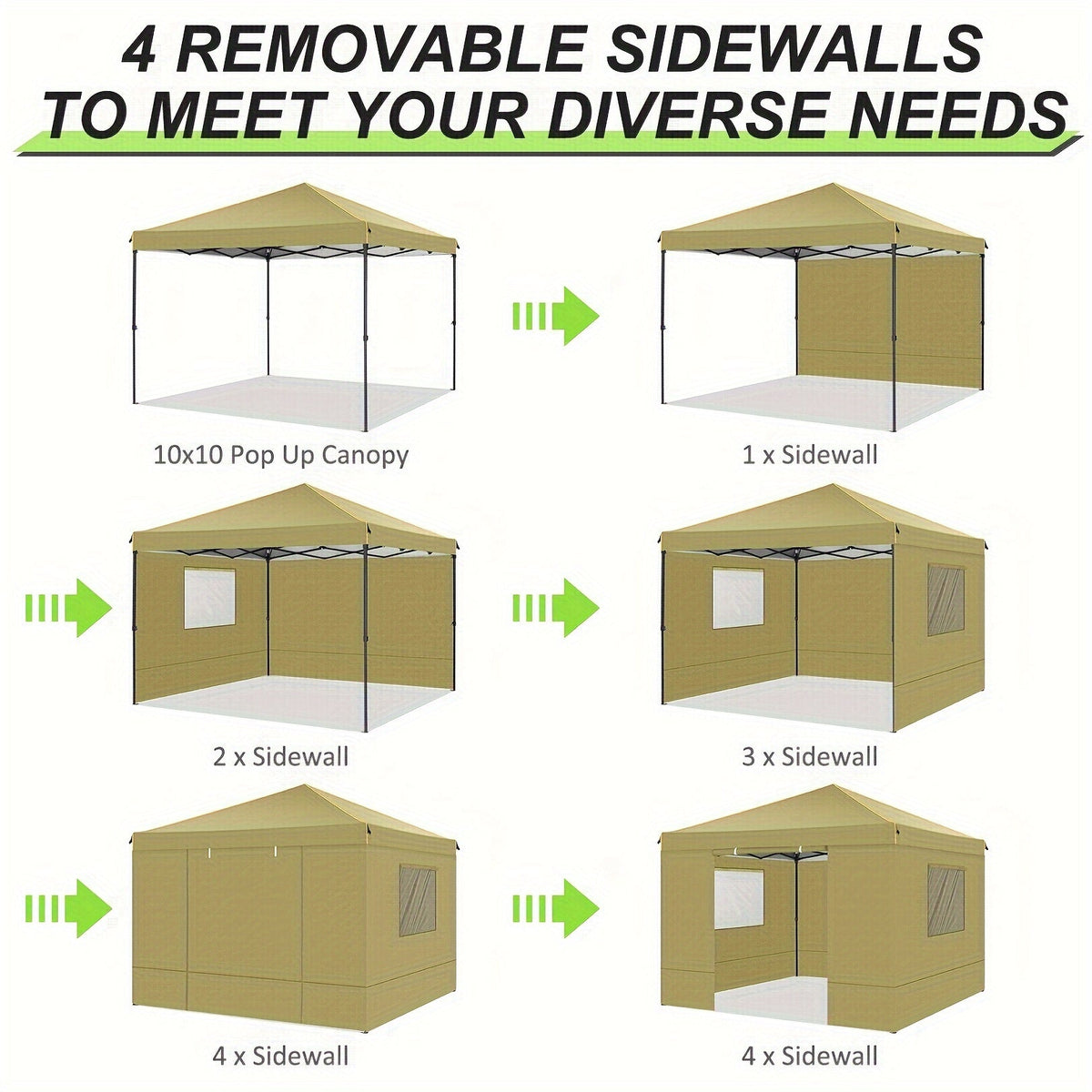 10x10ft Pop-Up Canopy Tent with Four Removable Sidewalls, Mesh Windows and Five Color Options