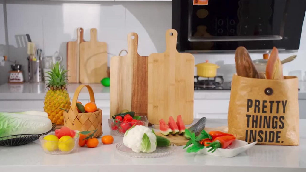 Cutting Board Acacia or Bamboo-Style Handle Boards in Five or Ten-Piece Sets, 15.7 x 7.8 Inches