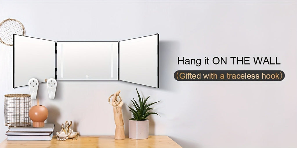 360° LED Self Hair Cutting Mirror, Anti-Fog HD Glass, Touch Dimming LED Light, USB Rechargeable 1500mAh