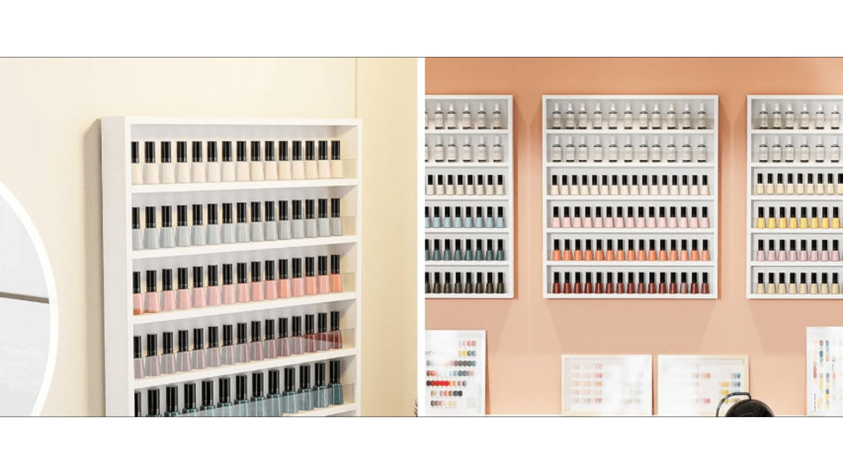 Nail Polish Rack Wall Mount Organizer 6-Tier & 10-Tier with Acrylic Baffle, Salon Display Shelf for Nail