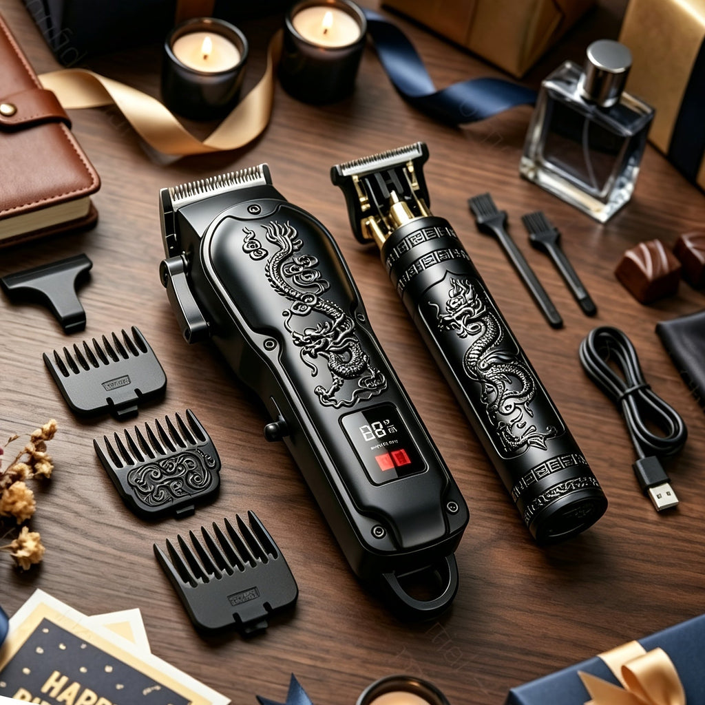 USB Precision Hair Clipper Set for Men, Wireless Electric Clippers & Nose Trimmer Shaver for Everyday Face, Beard and Body Grooming