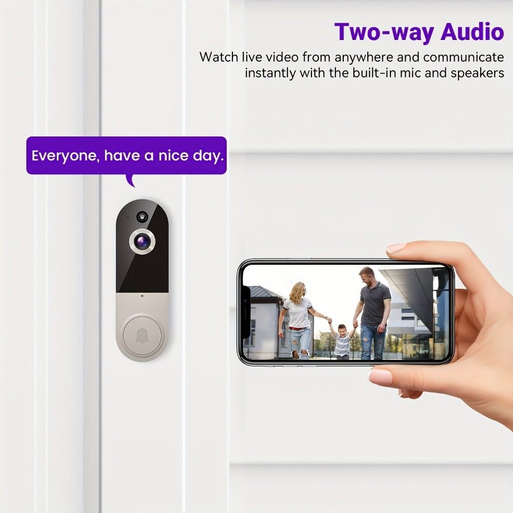 Video Doorbell 2K Wireless Camera with Night Vision, Two-Way Audio, Rechargeable Power and Local Storage Support