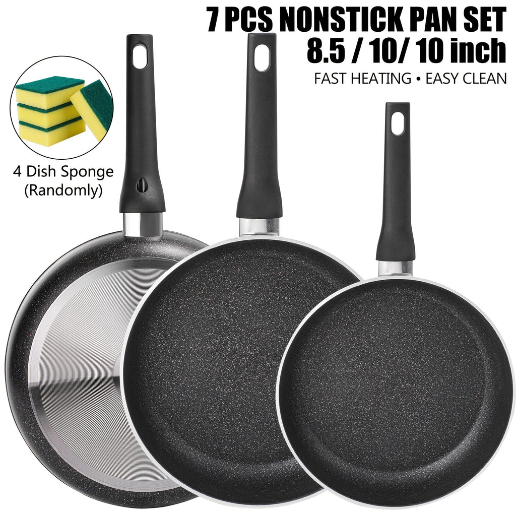 Nonstick Frying Pan Set 7pcs – 8.5" & 10" Aluminum Skillets with Deep Frying Pan, Fast Heating, Easy Clean