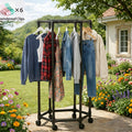 Four-Sided Rolling Clothing Rack in Black or White with One- and Two-Layer Hanging Configurations