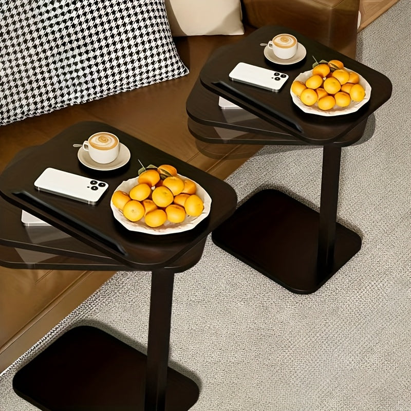 Side Table C-Shaped with 360-Degree Rotating Top, Adjustable Height and Black or Coffee Finish