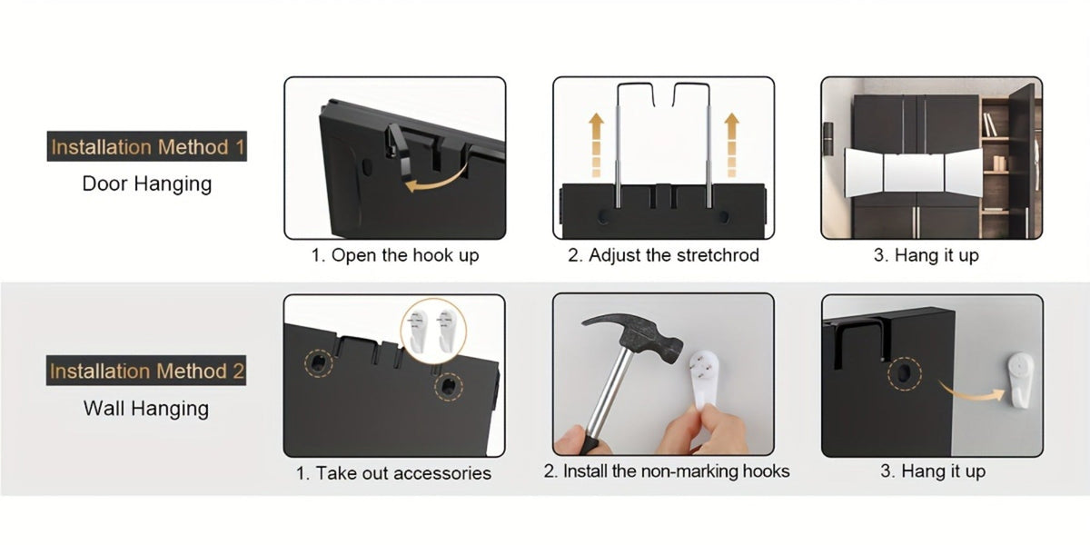 3-Way Self Haircut Mirror with LED Light & Accessories – 360° View Anti-Fog HD Glass, Height Adjustable Door Wall Table Mount