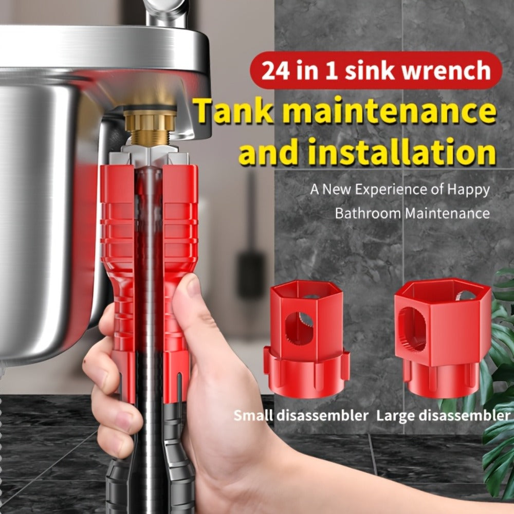 24-in-1 Sink Wrench Faucet Tool Kit Multi-Function Basin Wrench Long Handle for Kitchen Bathroom Plumbing