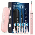 H7 Sonic Electric Toothbrush Kit in Pink, Black or Purple with Six Brush Heads and Travel Case