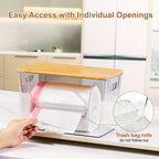 Clear Stackable Trash Bag Roll Dispenser with Bamboo Lid and One-, Two- or Four-Pack Options