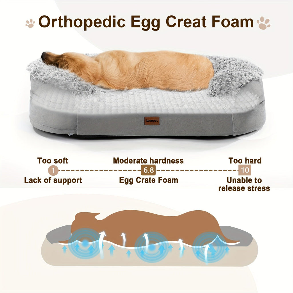 Orthopedic Dog Bed Egg Foam Ultra Soft Washable Cover for Large Medium Small Dogs Aging Pets Rectangle Semicircle Anti-Slip Joint Relief Pet