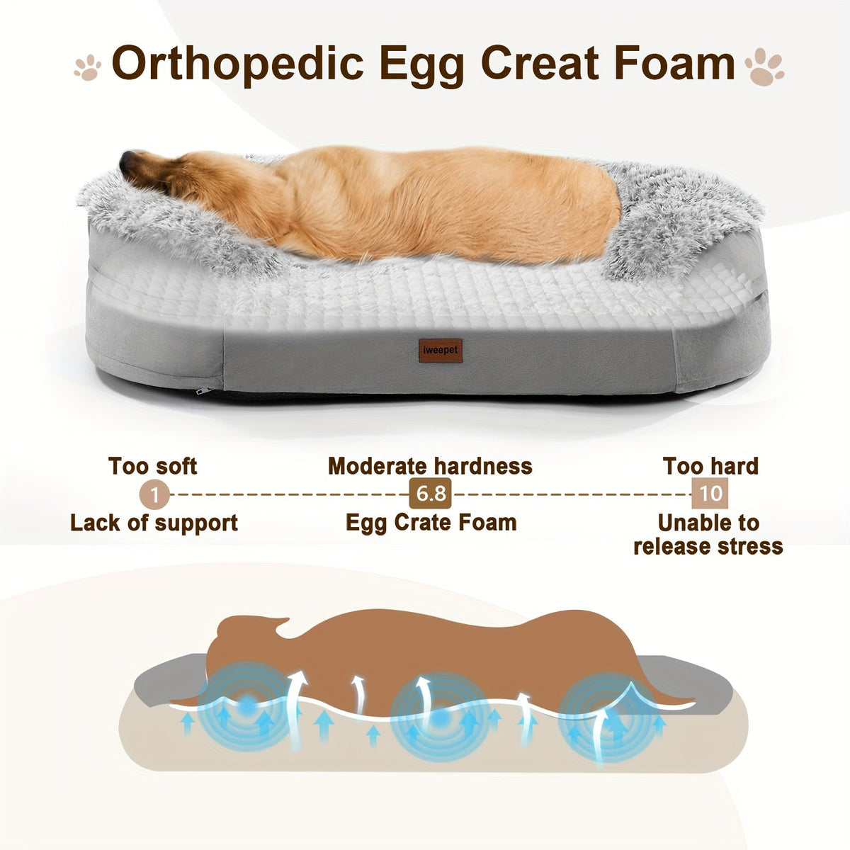 Orthopedic Dog Bed Egg Foam Ultra Soft Washable Cover for Large Medium Small Dogs Aging Pets Rectangle Semicircle Anti-Slip Joint Relief Pet