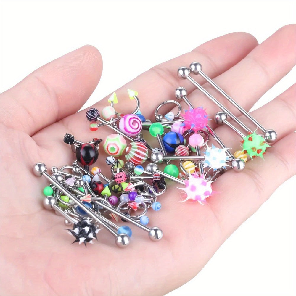 Body Piercing Jewelry Set 116pcs Stainless Steel, 14G 16G Mix BCR CBR Labret Lip Rings, Cartilage Daith Earrings