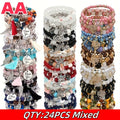 Bracelet Set, 24-Piece Assorted Wood-Bead Elastic Stack with Tassels and Pendant-Style Accents