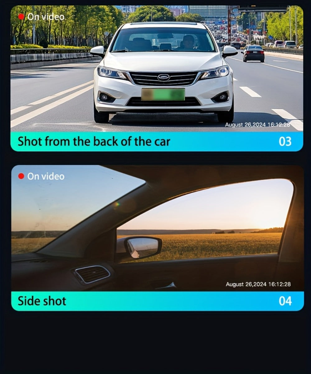 360° Panoramic Dash Cam 3 & 4 Lens 1080P HD Front + 720P Rear Left Right, Quad-Split Screen, HD Night Vision WDR G-Sensor Loop Recording
