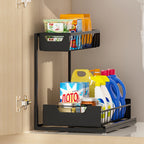 Two-Tier Sliding Under-Sink Organizer in Black, White or Gray with One- or Two-Pack Options