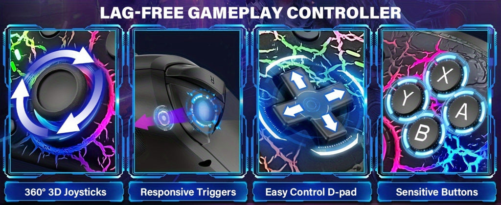 Switch Pro Controller Wireless RGB Rechargeable with 6-Axis Gyro & 10 RGB Lights, Compatible with Nintendo Switch