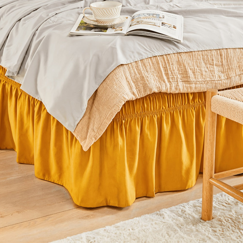 Bed Skirt with Adjustable Elastic Belt – Ruffle Microfiber Dust Ruffle 15 Inch Drop, Hotel Quality, Fade Resistant, Machine Washable