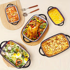 Ceramic Baking Dish Set of 2 Large 13 Inch Rectangular Casserole Dish Porcelain Bohemian for Entryways, Bedrooms and Living Spaces
