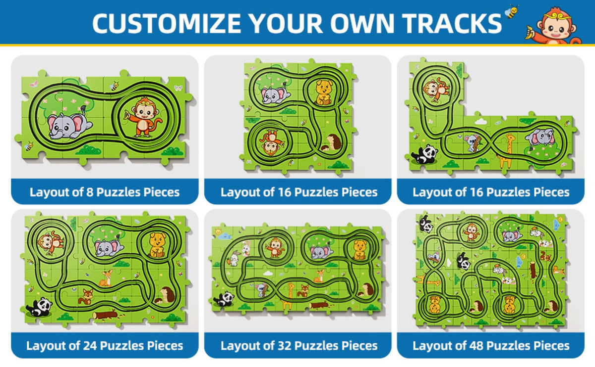 Jigsaw Puzzle Race Track Car Set Toy for Boys Kids, 39 56 73 PCS Flexible Building Track with Toy Cars