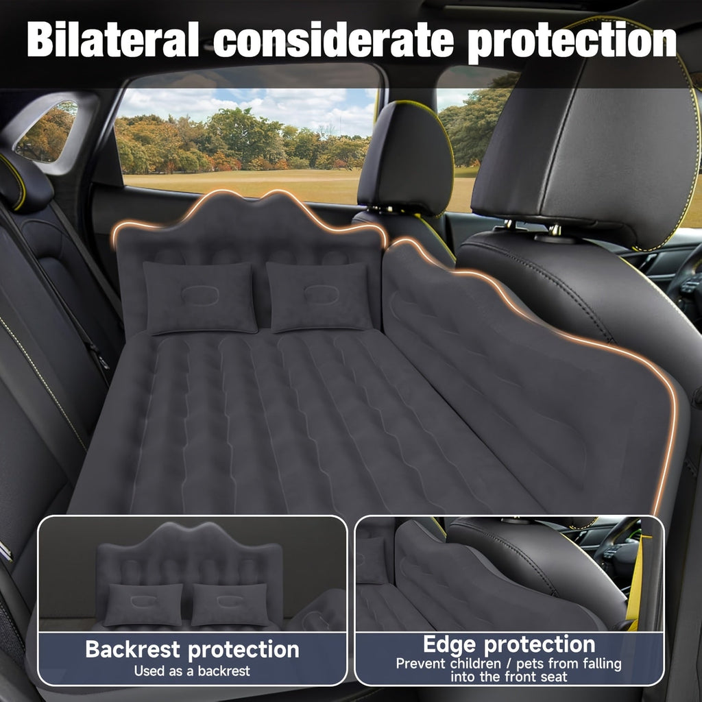 Back-Seat Car Inflatable Mattress with Two Pillows, Air Pump and Carry Bag in Black or Dark Blue