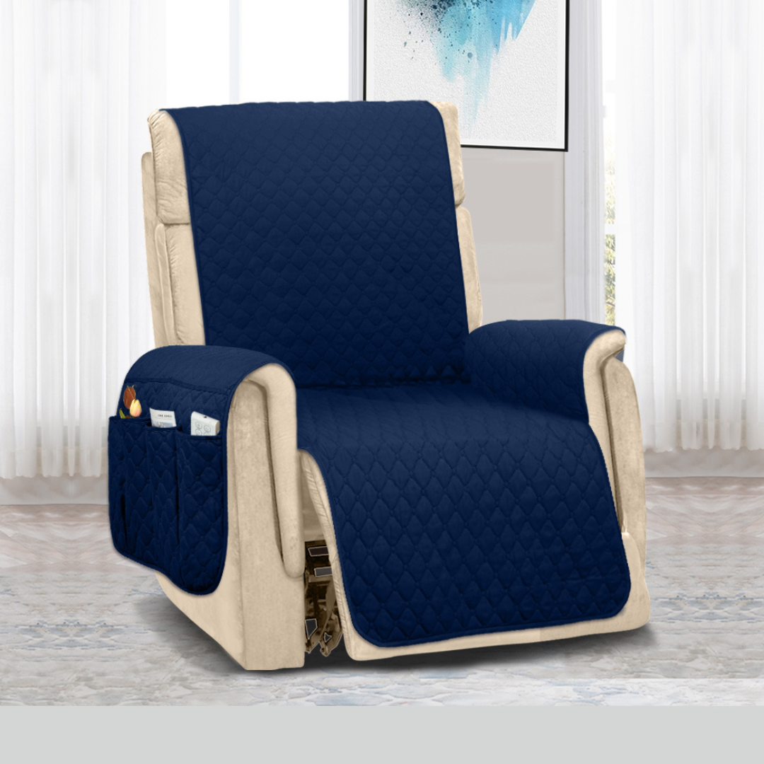 Dog Furniture Protector Cover Navy / Tan / Recliner (30 IN X 51 IN X 18 IN)