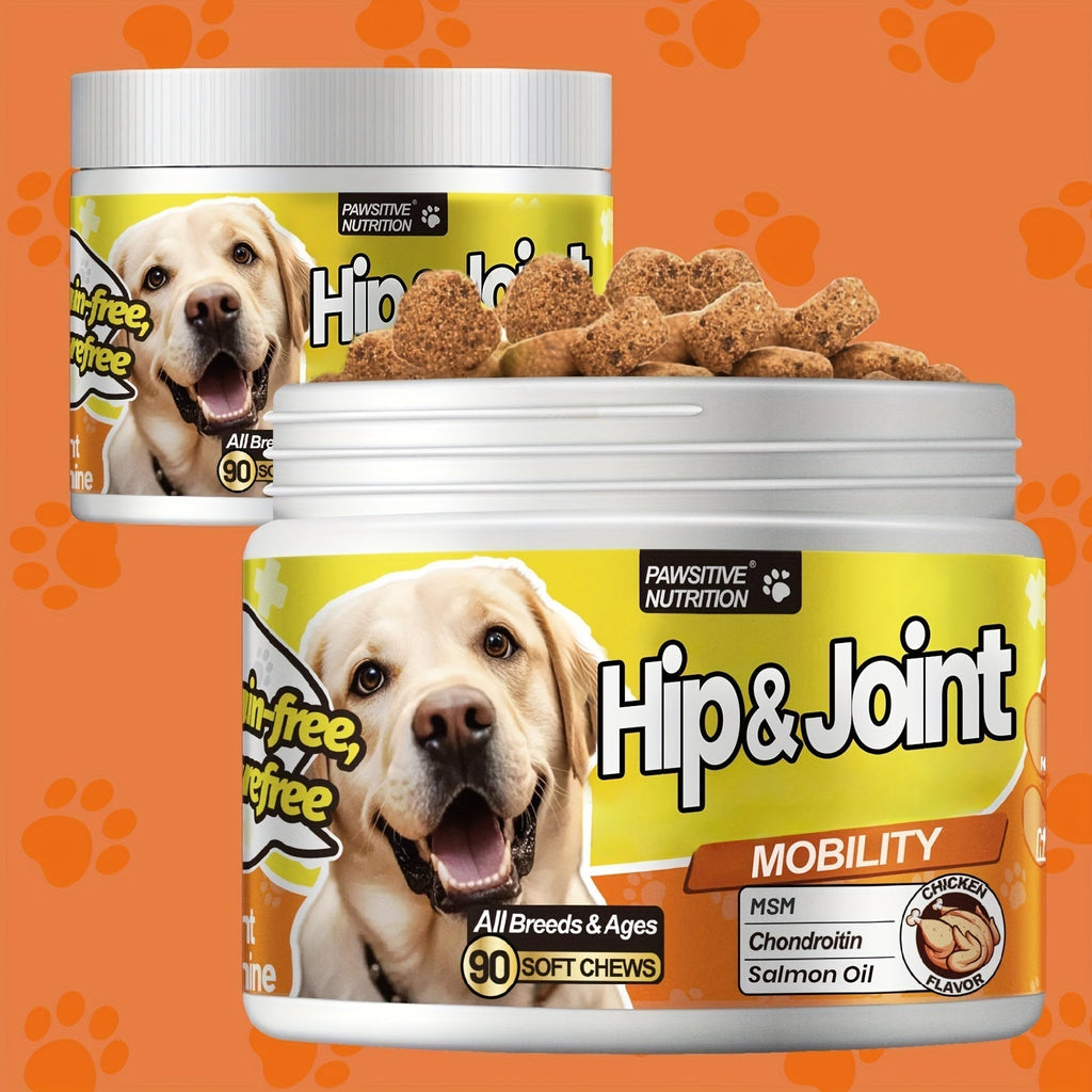 Dog Hip and Joint Soft Chews with Glucosamine, Chondroitin, MSM and Salmon Oil, 90 Count per Bottle
