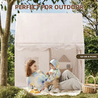 Brown Gingham Cabin Kids Play Tent with 130 x 120 x 106cm Frame, Three Windows and Storage Pouch