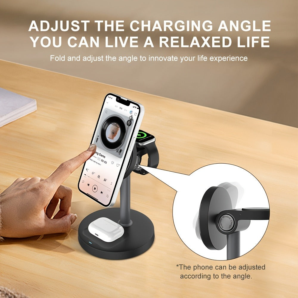 Wireless Charging Station, 3-in-1 Qi-Labeled Stand for iPhone, Apple Watch and AirPods Models in Six Colors