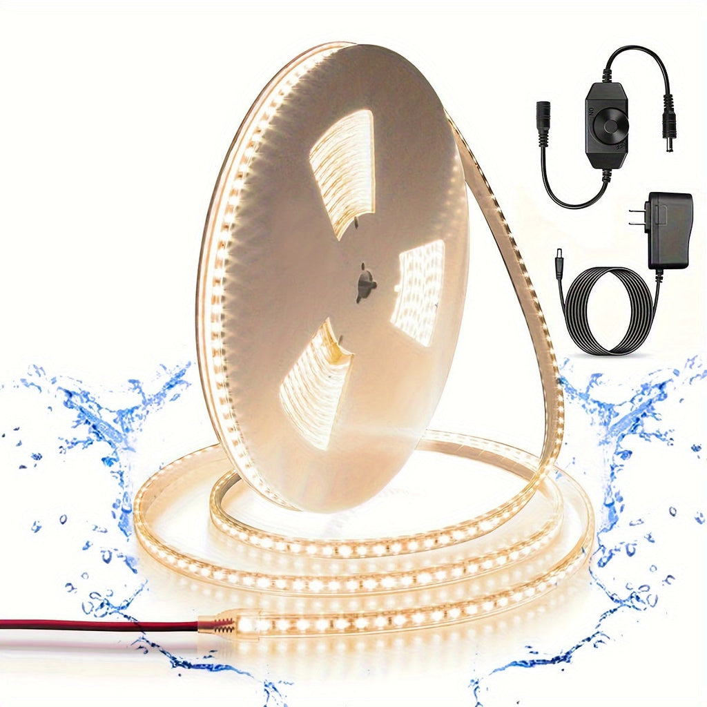 LED Strip Light 5m 2835 SMD with 600 LEDs, 12V Power, Inline Dimmer, White or Warm White and IP65 Label