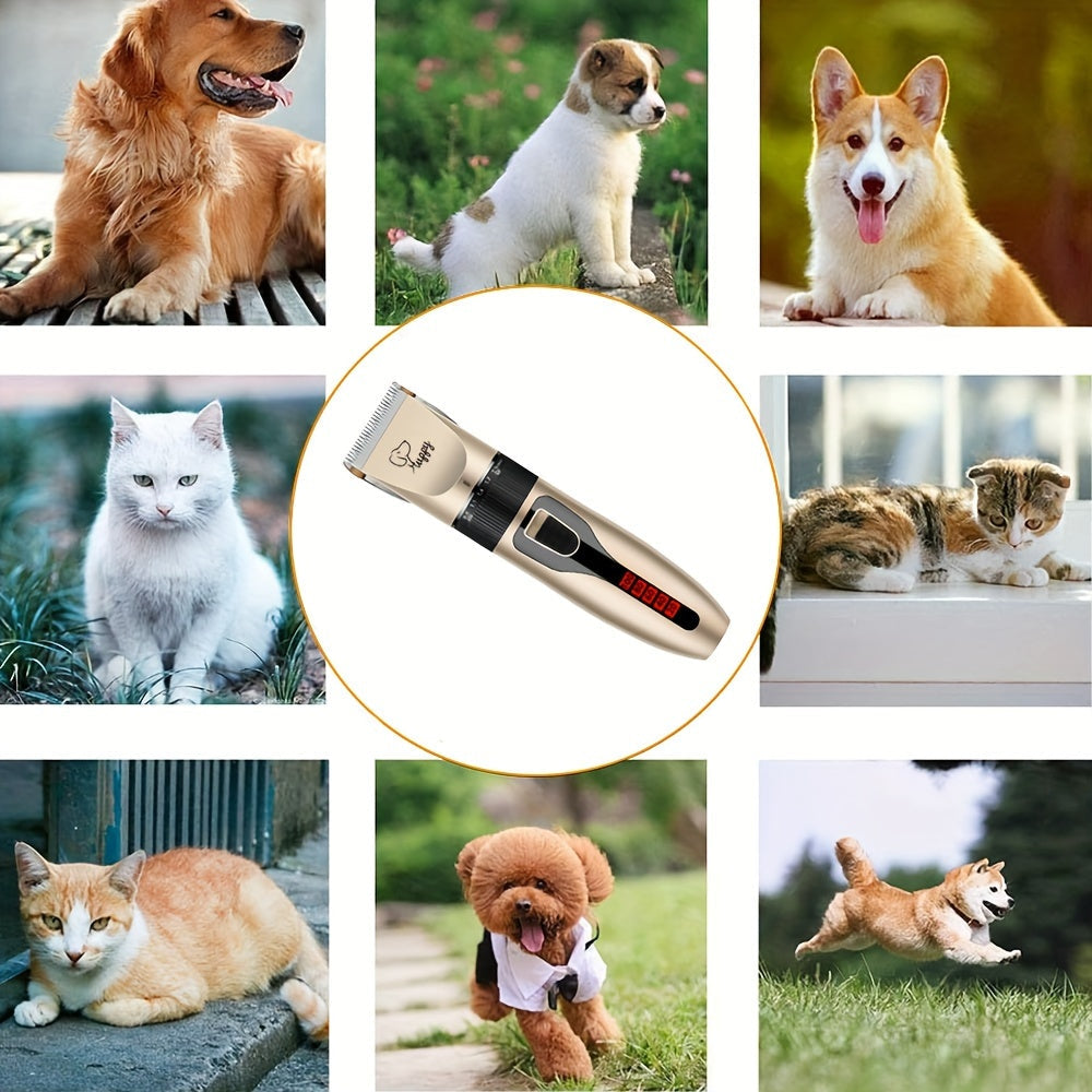 Pet Hair Clipper Kit, Furry 12-in-1 USB-Rechargeable Trimmer with Adjustable Blade and Five Guide Combs