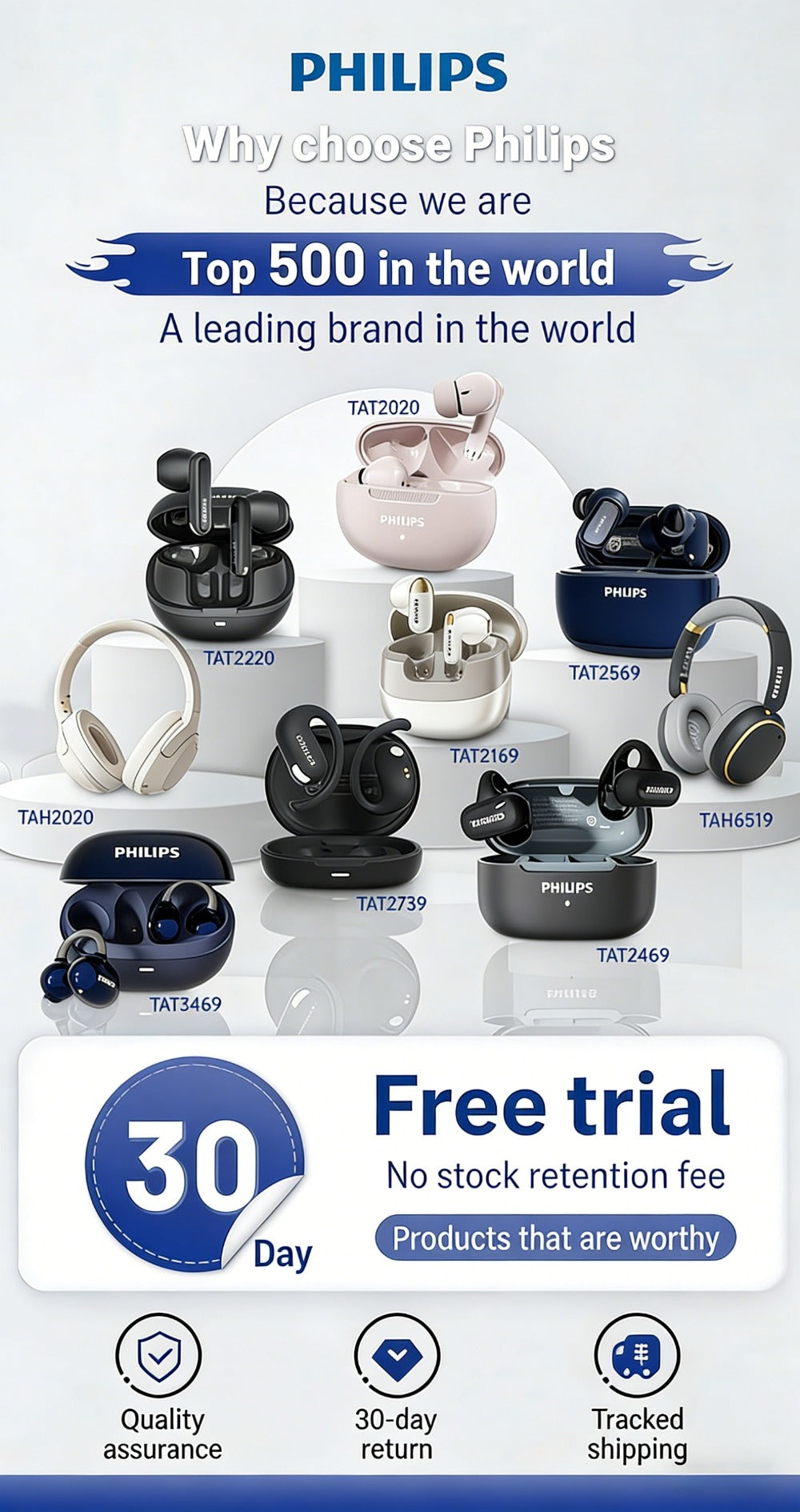 True Wireless Earbuds Philips In-Ear Stem Set with 18-Hour Listed Battery Life, Smart Tap Controls and Two Colors
