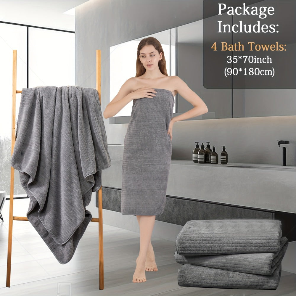 Bath Towels Set 4-Pack Oversized 35 x 70 Inch Microfiber Sheets in 13 Solid Color Options for Home and Guest Use
