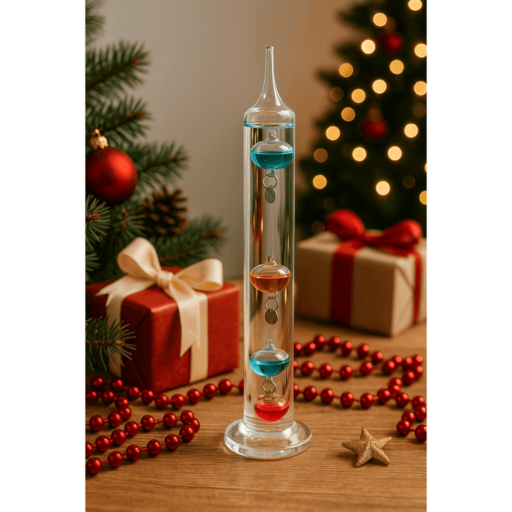 Galileo Thermometer Glass Multicolor Floating Spheres 9.5 Inch Decorative Temperature Display for Entryways, Bedrooms and Living Spaces