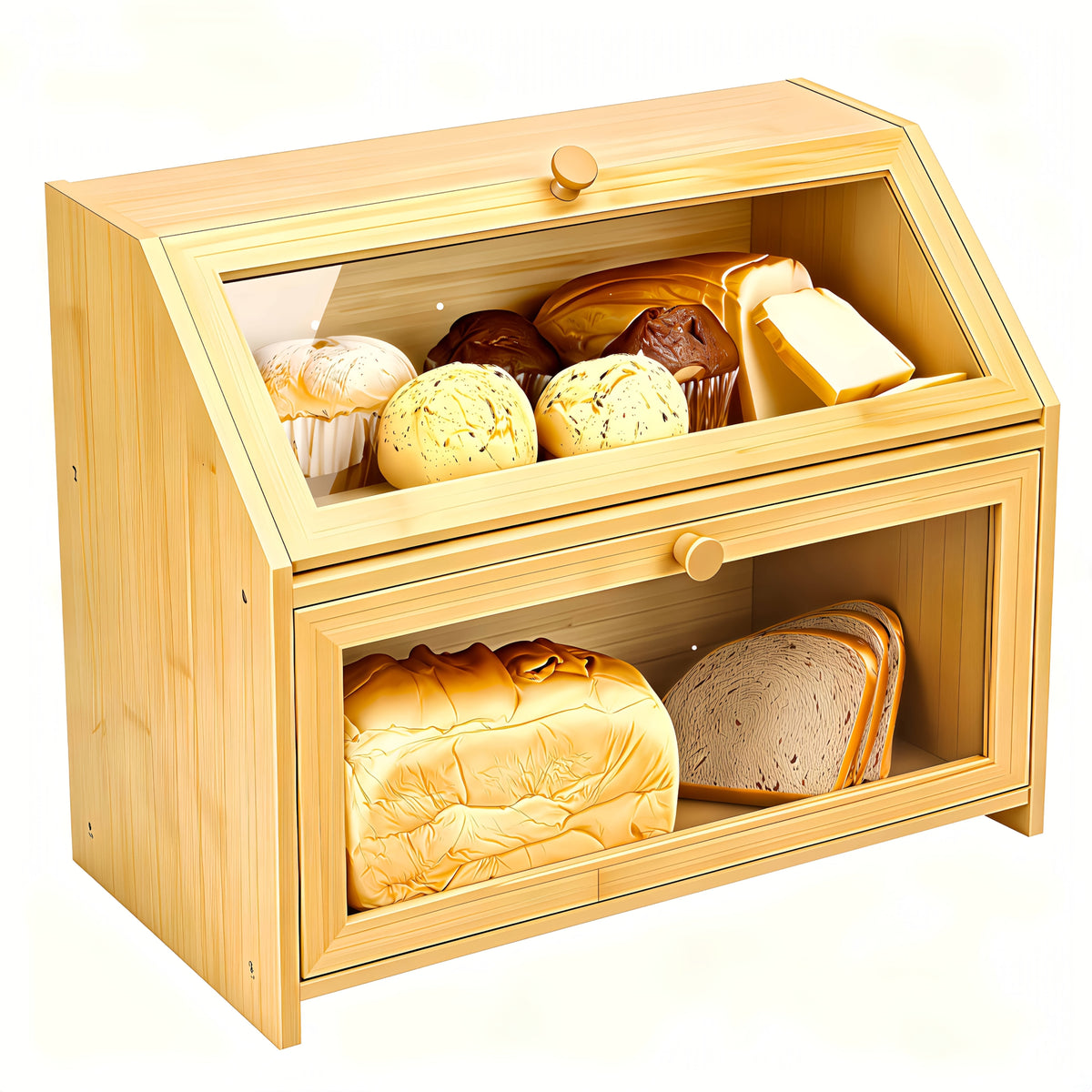 Bread Box for Kitchen Countertop, Large Bread Storage Container with Transparent Window, Multi-Layer Design for Loaves