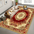 Area Rug Red Imitation Cashmere Medallion Design in Four Machine-Washable Room Size Choices