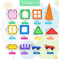 Magnetic Tiles 120-Piece Translucent Castle Building Set with Two Rolling Car Bases and Multicolor Shapes