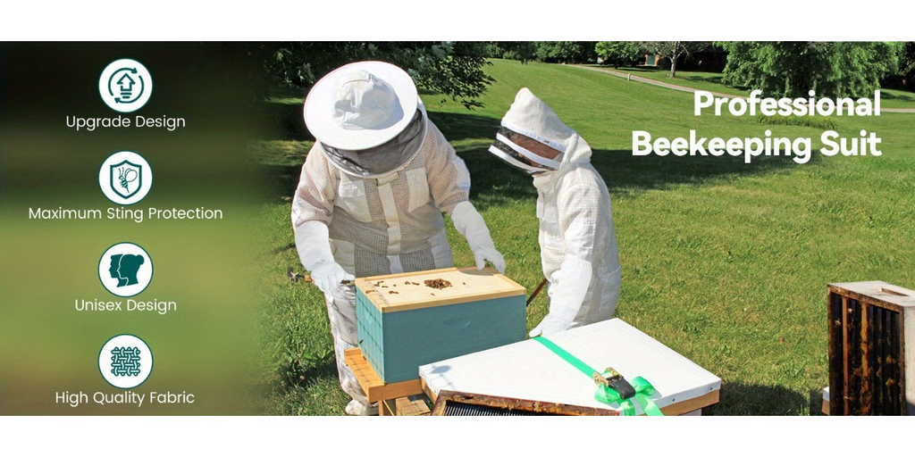 Beekeeping Suit Triple Layer Sting-Resistant Gloves 2 Veils S-3XL for Garden, Patio and Yard Use