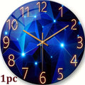 Blue Glass-Face Wall Clock with Gold-Tone Numerals, Quartz Movement and Five Diameter Options from 12 to 24 Inches