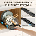 Pull-Out Pot and Pan Organizer with Sliding Cabinet Base, Eight Adjustable Dividers and One- or Two-Pack Options