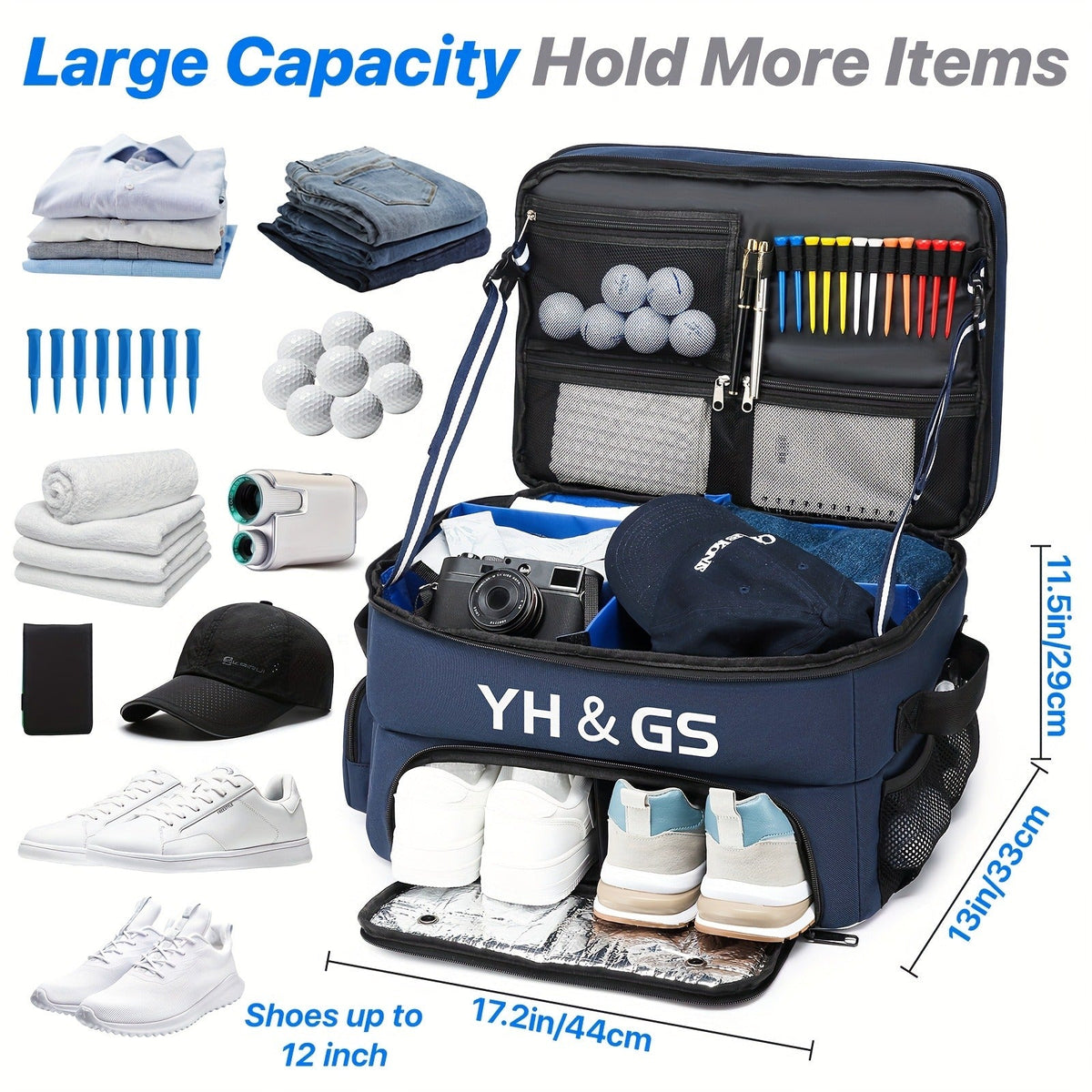 Oxford Fabric Golf Travel Bag Sturdy Double Layer Trunk Organizer with Zipper Closure Compact Golf Gear Storage Bag for Clothes Accessories