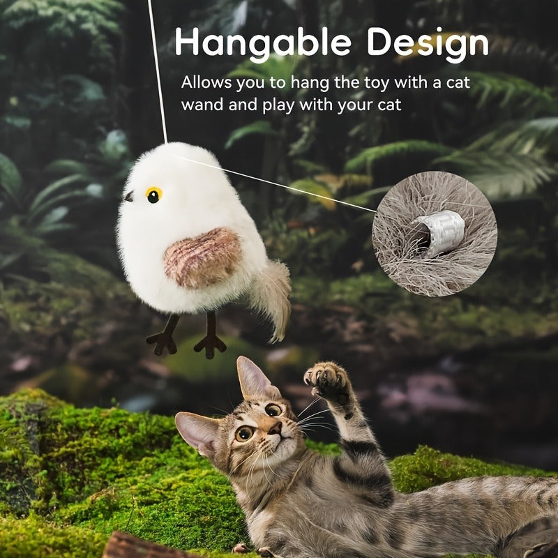 Flapping Bird Cat Toy with Realistic Chirping Sound – USB Rechargeable Interactive Plush Toy for Indoor Cats & Kittens