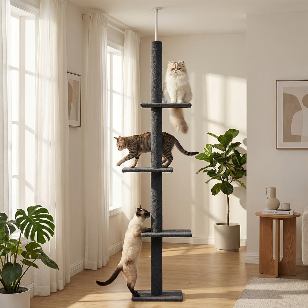 90-107.9-Inch Floor-to-Ceiling Cat Tree with Four Platforms, Tension Post and Five Style Options