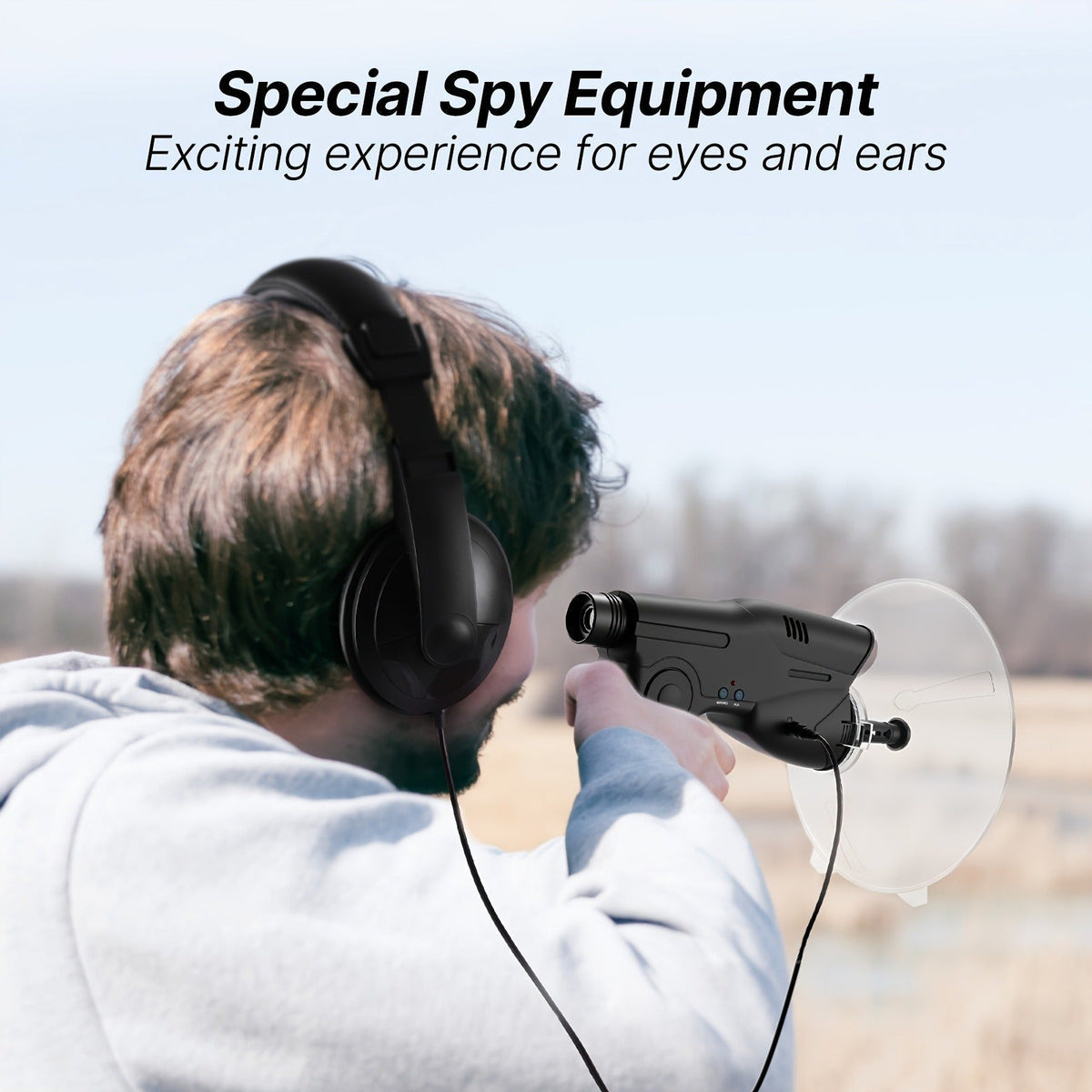 Bionic Ear Sound Amplifier with 8x Monocular Telescope, Long-Range Digital Audio Listening Device with Headphones for Bird Watching Nature