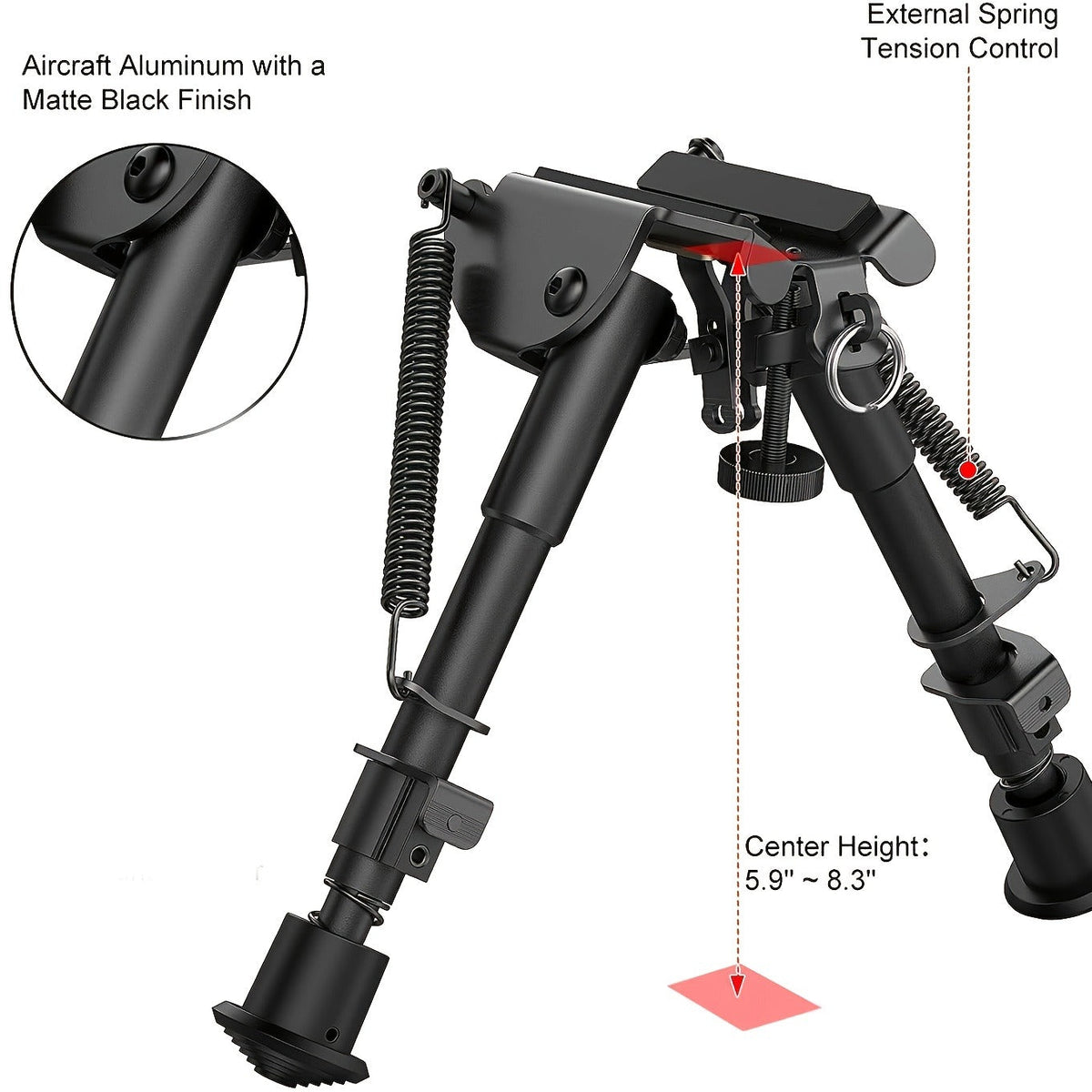 Aluminum Alloy Tactical Rifle Bipod – Adjustable 6-9 Inch Spring Return Legs, M-LOK Compatible, Collapsible Shooting Support for Hunting