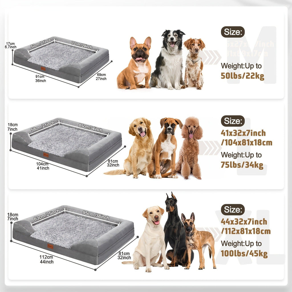 Orthopedic Dog Bed Egg Foam Ultra Soft Washable Cover for Large Medium Small Dogs Aging Pets Rectangle Semicircle Anti-Slip Joint Relief Pet