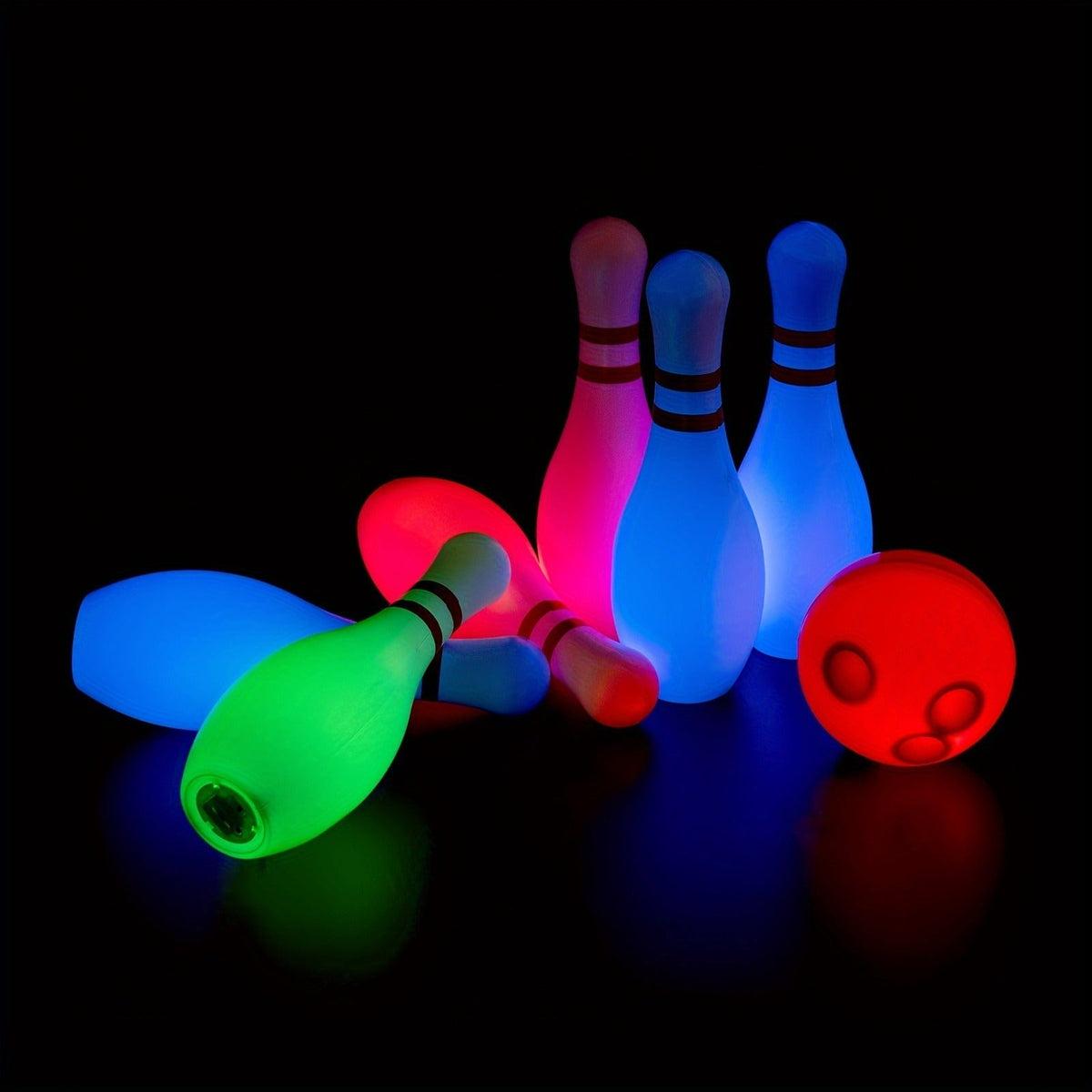 Light-Up Kids Bowling Set with 10 Pins & 2 Balls – Glowing Indoor Outdoor Bowling Game for Boys & Girls, 7.87-Inch Tall Pins